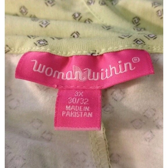 Woman Within Sleeveless V-Neck‎ Stretch Cotton Empire Waist Yellow/Green 3X - Picture 3 of 4